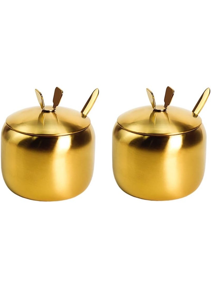 2pcs Stainless Steel Sugar Bowl Spice Jar Storage Seasoning Pot with Lid Spoon - Image 1